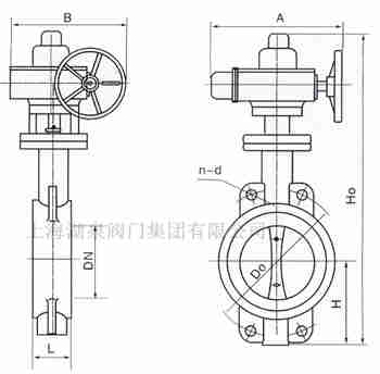 對夾式電動蝶閥外形尺寸，安裝圖